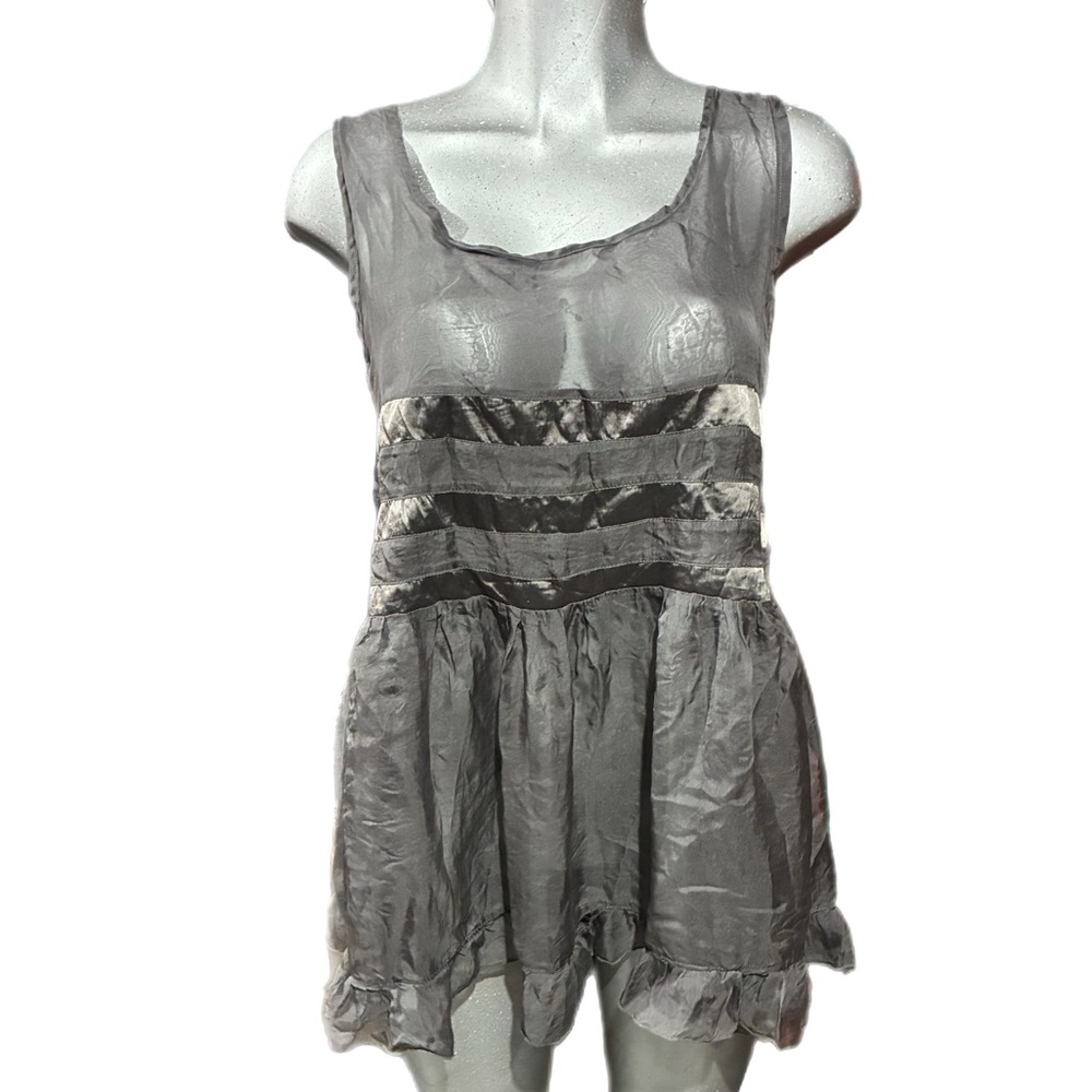 Gypsy Junkies Seville Sheer Gray 100% Silk Tunic Mini Dress Size M/L Boho-Chic